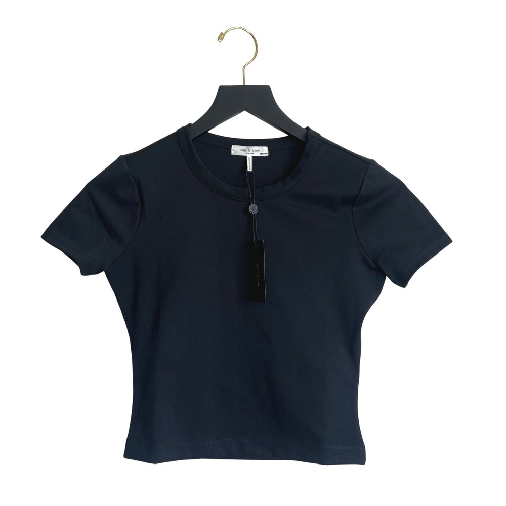 Rag‎ & Bone Enhance Baby Tee Black XXS Crop Top Short Sleeve T-Shirt NEW